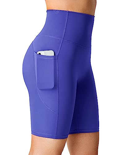 ZAAYO Damen Radlerhose Kurze Leggings Blickdicht mit Taschen Laufhosen Sports Shorts Gym Sporthose Blau L von ZAAYO