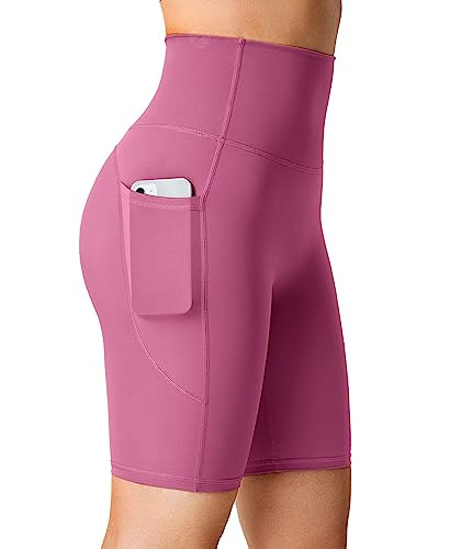 ZAAYO Damen Radlerhose Kurze Leggings Blickdicht mit Taschen Laufhosen Sports Shorts Gym Sporthose Rosa L von ZAAYO