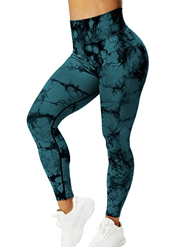 ZAAYO Damen Scrunch Butt Leggings Sport Seamless Leggings Slim Fit Fitnesshose Seamless Leggings Hohe Taille Slim Fit Sporthose Yoga Gym Blue Green XS von ZAAYO