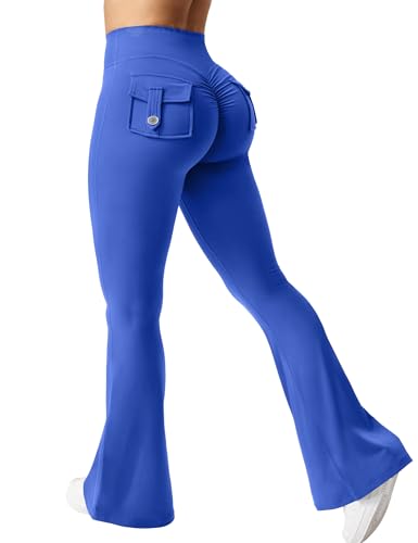 ZAAYO Damen Scrunch Flare Leggings mit Pockets Workout Leggings Damen Butt Lifting Gym Yoga Leggings Saphir S von ZAAYO