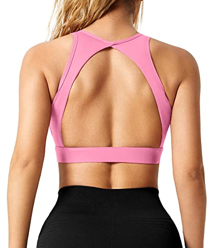 ZAAYO Damen Sport BH Nahtloser mit Polstern Leichtes Backless Joggen Yoga Jumping Fitness Bra Candy Powder Large von ZAAYO