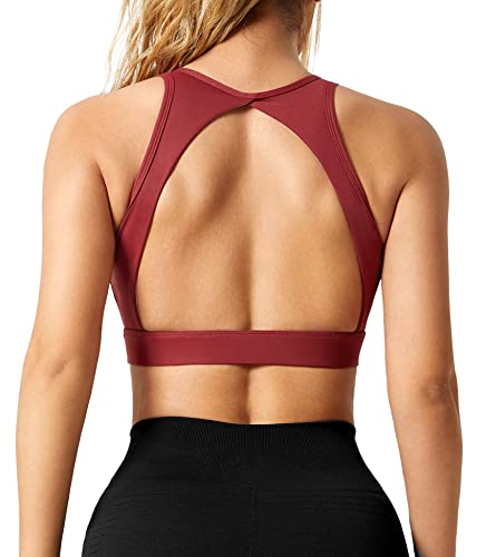 ZAAYO Damen Sport BH Nahtloser mit Polstern Leichtes Backless Joggen Yoga Jumping Fitness Bra Crimson X-Small von ZAAYO