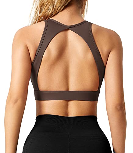 ZAAYO Damen Sport BH Nahtloser mit Polstern Leichtes Backless Joggen Yoga Jumping Fitness Bra Kaffee Large von ZAAYO