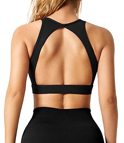 ZAAYO Damen Sport BH Nahtloser mit Polstern Leichtes Backless Joggen Yoga Jumping Fitness Bra Schwarz Large von ZAAYO