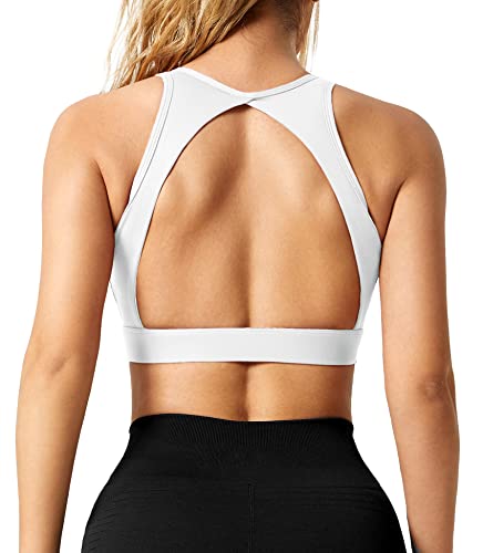 ZAAYO Damen Sport BH Nahtloser mit Polstern Leichtes Backless Joggen Yoga Jumping Fitness Bra Weiß Medium von ZAAYO