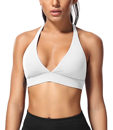 ZAAYO Damen Sport BH Push Up Fitness Oberteil Gepolstertes Rückenfrei Bustier Sexy Yoga Bra Weiss Large von ZAAYO