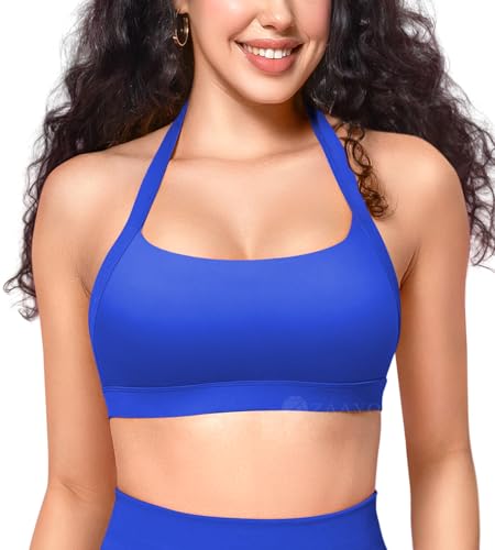 ZAAYO Damen Sport BH Rückenfrei Halfter Fitness BH Sport BH Gepolsterte Push Up BH mittlere Unterstützung Fitness Yoga Tops Klein Blau M von ZAAYO