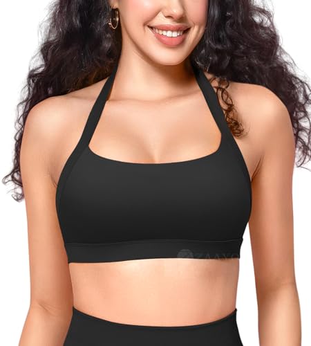 ZAAYO Damen Sport BH Rückenfrei Halfter Fitness BH Sport BH Gepolsterte Push Up BH mittlere Unterstützung Fitness Yoga Tops Schwarz XL von ZAAYO