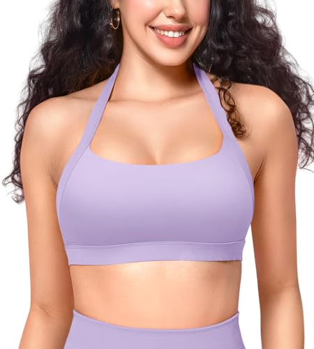 ZAAYO Damen Sport BH Rückenfrei Halfter Fitness Bras Gepolsterte Push Up BH mittlere Unterstützung Fitness Yoga Tops Hellviolett L von ZAAYO