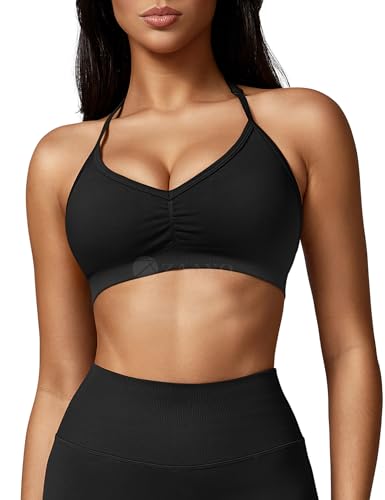 ZAAYO Damen Sport BH Rückenfreie Neckholder Gym Bra Crush Halter Sport BHS Gepolsterte Push Up Bras Mittlere Unterstützung Workout BH Workout Yoga Top Schwarz L von ZAAYO