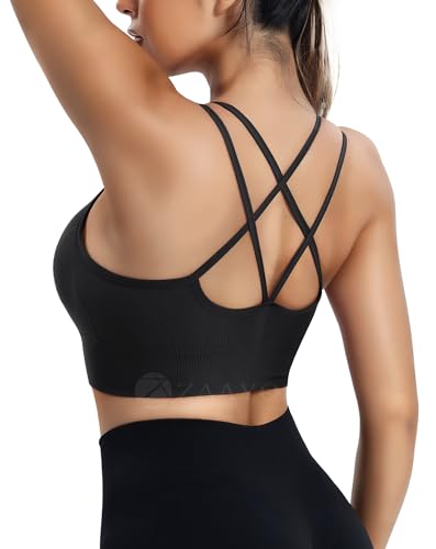 ZAAYO Damen Sport BH mit Gepolstert Nahtlose Bra Cross Back Design Push up BH Sport Bra Top Fitness Lauf Joggen Yoga Schwarz L von ZAAYO