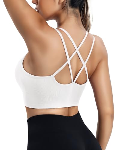 ZAAYO Damen Sport BH mit Gepolstert Nahtlose Bra Cross Back Design Push up BH Sport Bra Top Fitness Lauf Joggen Yoga Weiß L von ZAAYO