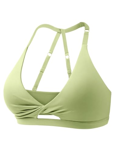 ZAAYO Damen Sport BHS Offener Rücken Workout Gym BH Gepolstert Medium Impact Yoga Tops mit Verstellbaren Rückenriemen Bean Green L von ZAAYO