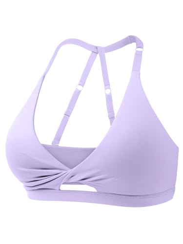 ZAAYO Damen Sport BHS Offener Rücken Workout Gym BH Gepolstert Medium Impact Yoga Tops mit Verstellbaren Rückenriemen Hellviolett M von ZAAYO
