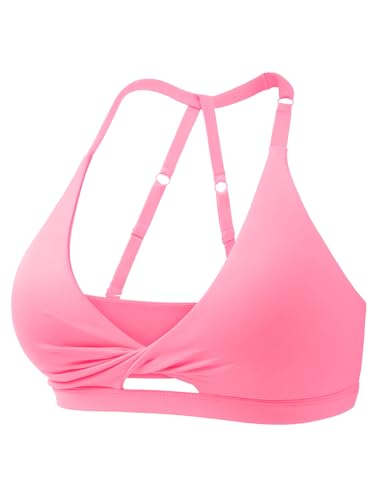 ZAAYO Damen Sport BHS Offener Rücken Workout Gym BH Gepolstert Medium Impact Yoga Tops mit Verstellbaren Rückenriemen Rosa M von ZAAYO