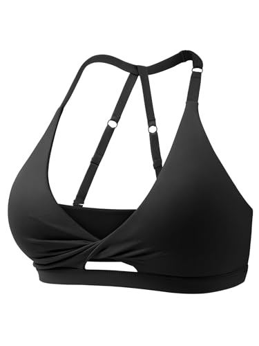 ZAAYO Damen Sport BHS Offener Rücken Workout Gym BH Gepolstert Medium Impact Yoga Tops mit Verstellbaren Rückenriemen Schwarz XS von ZAAYO