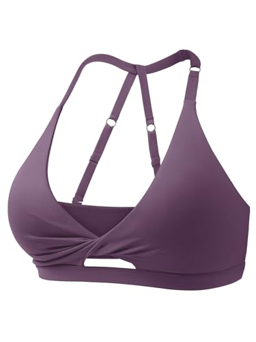 ZAAYO Damen Sport BHS Offener Rücken Workout Gym BH Gepolstert Medium Impact Yoga Tops mit Verstellbaren Rückenriemen Violett S von ZAAYO