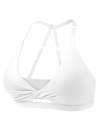 ZAAYO Damen Sport BHS Offener Rücken Workout Gym BH Gepolstert Medium Impact Yoga Tops mit Verstellbaren Rückenriemen Weiß M von ZAAYO