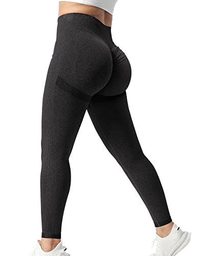 ZAAYO Damen Sport Gym Leggings Scrunch Butt Lifting Push Up Seamless Yoga Pants Fitness Workout Leggings Carbon Black XS von ZAAYO