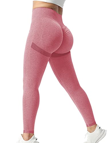 ZAAYO Damen Sport Gym Leggings Scrunch Butt Lifting Push Up Seamless Yoga Pants Fitness Workout Leggings Pink L von ZAAYO