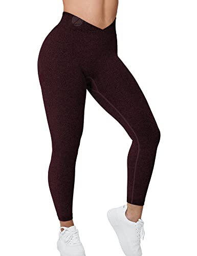 ZAAYO Damen Sport Leggings V-Taille Tie Dye Scrunch Butt Booty Slim Fit Seamless Fitness Gym Pants Workout Sporthose Yoga Hose Curryrot Large von ZAAYO