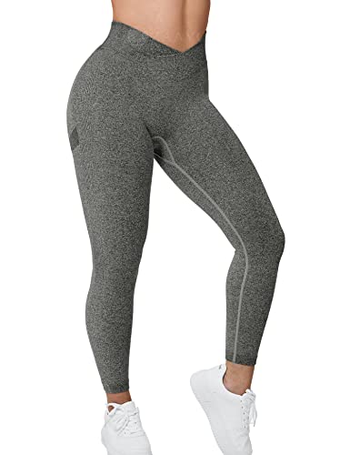 ZAAYO Damen Sport Leggings V-Taille Tie Dye Scrunch Butt Booty Slim Fit Seamless Fitness Gym Pants Workout Sporthose Yoga Hose Dunkelgrau Large von ZAAYO