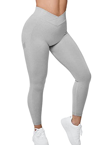 ZAAYO Damen Sport Leggings V-Taille Tie Dye Scrunch Butt Booty Slim Fit Seamless Fitness Gym Pants Workout Sporthose Yoga Hose Hellgrau Large von ZAAYO