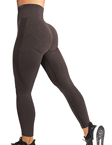 ZAAYO Damen Sport Leggings Nahtlose Gym Workout Smile Contour Yogahose Hohe Taille Bauchkontrolle Laufhose, Schokolade XS von ZAAYO