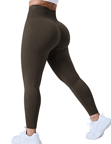 ZAAYO Damen Sport Leggings Nahtlose Gym Workout Smile Contour Yogahose Hohe Taille Bauchkontrolle Laufhose Braun S von ZAAYO