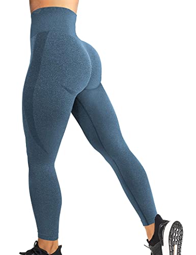 ZAAYO Damen Sport Leggings Nahtlose Gym Workout Smile Contour Yogahose Hohe Taille Bauchkontrolle Laufhose Dunkelblau L von ZAAYO