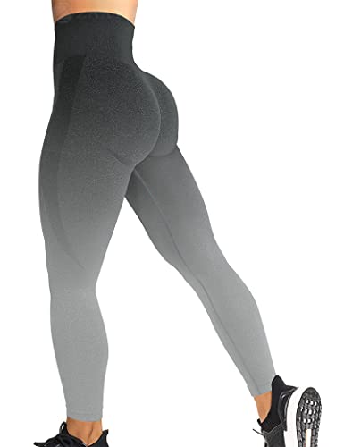 ZAAYO Damen Sport Leggings Nahtlose Gym Workout Smile Contour Yogahose Hohe Taille Bauchkontrolle Laufhose Farbverlauf Dunkelgrau XL von ZAAYO