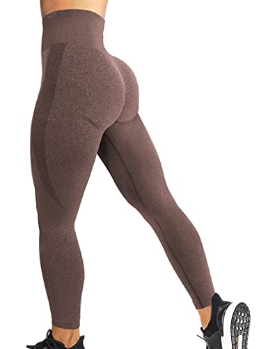 ZAAYO Damen Sport Leggings Nahtlose Gym Workout Smile Contour Yogahose Hohe Taille Bauchkontrolle Laufhose Kakao XS von ZAAYO