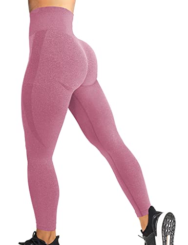 ZAAYO Damen Sport Leggings Nahtlose Gym Workout Smile Contour Yogahose Hohe Taille Bauchkontrolle Laufhose Rosa S von ZAAYO