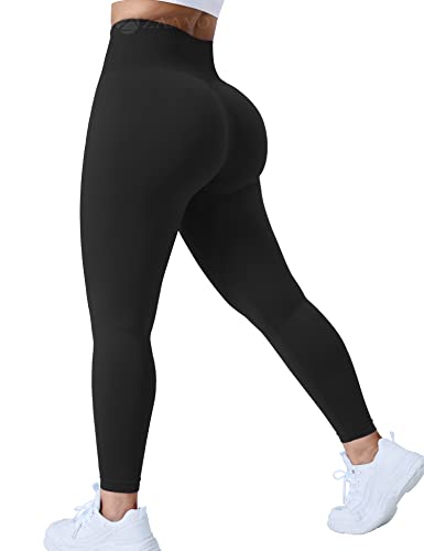 ZAAYO Damen Sport Leggings Nahtlose Gym Workout Smile Contour Yogahose Hohe Taille Bauchkontrolle Laufhose Schwarz S von ZAAYO