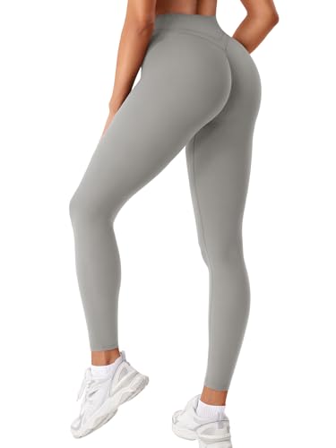 ZAAYO Damen Sport Leggings Scrunch Workout Leggings Kompression Butt Lifting Mitte Hohe Taille 26 inch Nahtlose V Back Yoga-Hosen Gainsboro L von ZAAYO