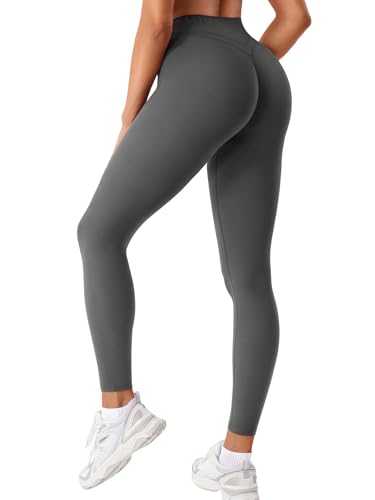 ZAAYO Damen Sport Leggings Scrunch Workout Leggings Kompression Butt Lifting Mitte Hohe Taille 26 inch Nahtlose V Back Yoga-Hosen Kohle M von ZAAYO