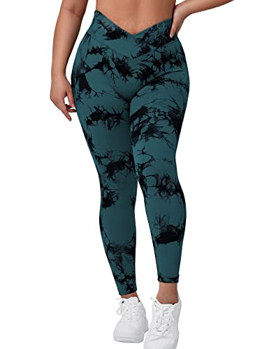 ZAAYO Damen Sport Leggings V-Taille Tie Dye Scrunch Butt Booty Slim Fit Seamless Fitness Gym Pants Workout Sporthose Yoga Hose Blue Green Large von ZAAYO