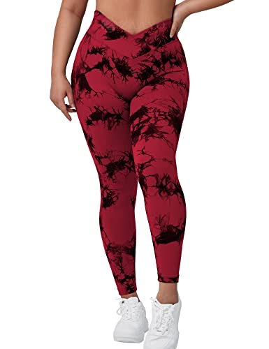 ZAAYO Damen Sport Leggings V-Taille Tie Dye Scrunch Butt Booty Slim Fit Seamless Fitness Gym Pants Workout Sporthose Yoga Hose Rot Medium von ZAAYO