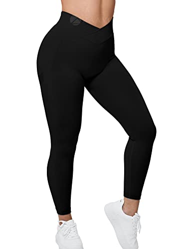 ZAAYO Damen Sport Leggings V-Taille Tie Dye Scrunch Butt Booty Slim Fit Seamless Fitness Gym Pants Workout Sporthose Yoga Hose Schwarz X-Large von ZAAYO