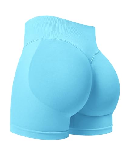ZAAYO Damen Sport Shorts 3.6" Invisible Scrunch Butt Lifting Gym Workout Short Hoch Taille Yoga Short Nahtlose Booty Biker Shorts Hellblau L ZAAYO Damen Sport Shorts 3.6" Invisible Scrunch Butt Lifting Gym Workout Short Hoch Taille Yoga Short Nahtlose Booty Biker Shorts Hellblau L von ZAAYO