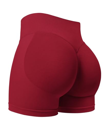 ZAAYO Damen Sport Shorts 3.6" Invisible Scrunch Butt Lifting Gym Workout Short Hoch Taille Yoga Short Nahtlose Booty Biker Shorts Scharlachrot L von ZAAYO