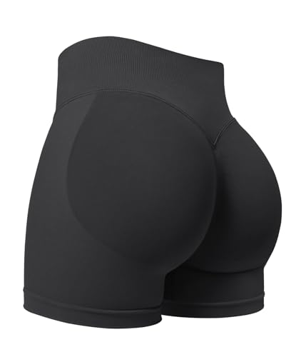 ZAAYO Damen Sport Shorts 3.6" Invisible Scrunch Butt Lifting Gym Workout Short Hoch Taille Yoga Short Nahtlose Booty Biker Shorts Schwarz XL von ZAAYO