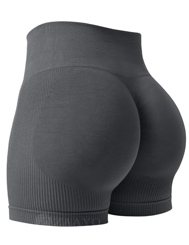 ZAAYO Damen Sport Shorts 5" Gym Shorts Booty Scrunch High Wasit Sporthose Kurz Leggings Workout Shorts Push Up Radlershorts Fitness Dunkelgrau L von ZAAYO