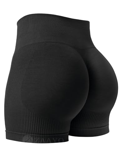 ZAAYO Damen Sport Shorts 5" Gym Shorts Booty Scrunch High Wasit Sporthose Kurz Leggings Workout Shorts Push Up Radlershorts Fitness Schwarz L von ZAAYO