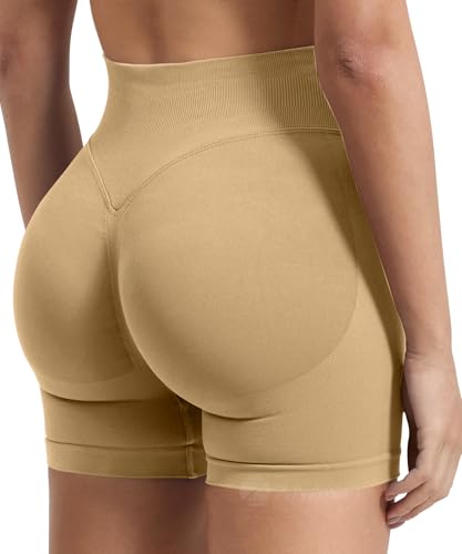 ZAAYO Damen Sport Shorts Invisible Scrunch Workout Auswirkungen Short 4.5 "Scrunch Butt Lifting Gym Short Nahtlose Booty Biker Shorts Aprikose M von ZAAYO
