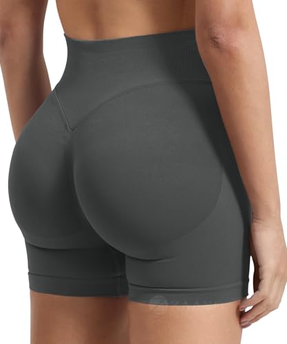 ZAAYO Damen Sport Shorts Invisible Scrunch Workout Auswirkungen Short 4.5 "Scrunch Butt Lifting Gym Short Nahtlose Booty Biker Shorts Grauer Marmor XS von ZAAYO