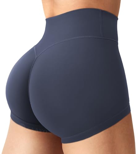 ZAAYO Damen Sport Shorts Invisible Scrunch Workout Gym Shorts Hohe Taille Short Push Up Yoga Short Biker Running Kurze Hosen Blaugrau L von ZAAYO