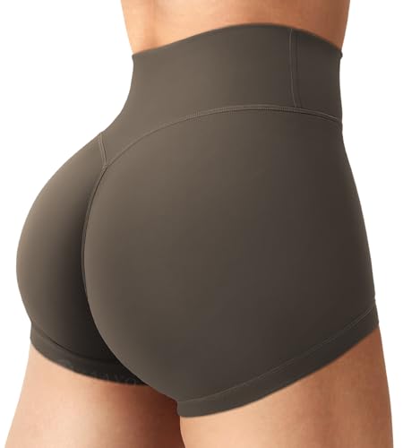 ZAAYO Damen Sport Shorts Invisible Scrunch Workout Gym Shorts Hohe Taille Short Push Up Yoga Short Biker Running Kurze Hosen Dunkelbraun M von ZAAYO