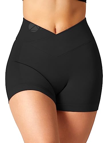 ZAAYO Damen Sport Shorts V Waist Shorts 3.5" High Waist Workout Booty Scrunch V Cross Shorts Biker Gym Kurze Hosen für Sommer Yoga Fitness Lauf Black Large von ZAAYO