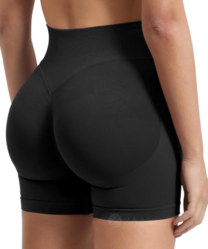 ZAAYO Damen Sport Shorts Hidden Scrunch Workout Auswirkungen Short 4.5 "Scrunch Butt Lifting Gym Short Nahtlose Booty Biker Shorts Schwarz XL von ZAAYO